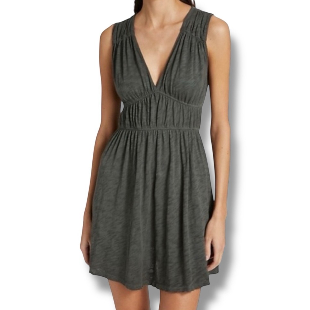 ATM Ruched Slub Cotton Jersey Mini Dressβ Green Sz S
